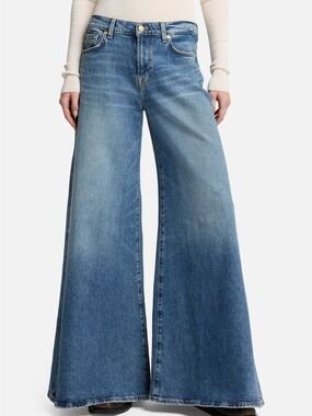 7 For All Mankind Two-Tone Blue Wide-Leg Flare Jeans